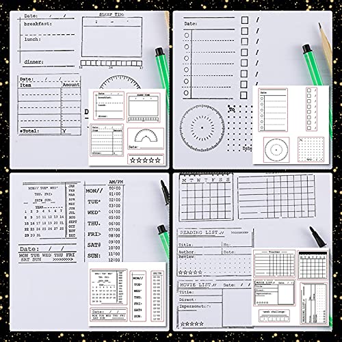 32 Pieces Planner Clear Stamps Set for Journaling Includes 18 Pieces Silicone Calendar Week Date Month Organizer Task Idea Stamps 2 Sizes Clear Stamping Blocks 12 Colors Craft Ink Pad for Card Making