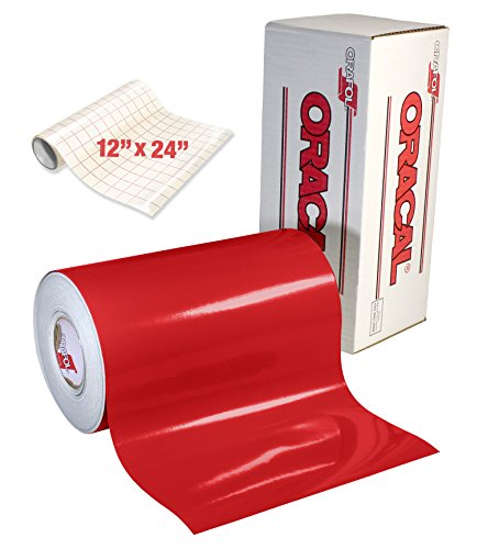 ORACAL Gloss Red Adhesive Craft Vinyl for Cameo, Cricut & Silhouette Including Free Roll of Clear Transfer Paper (15ft x 12")