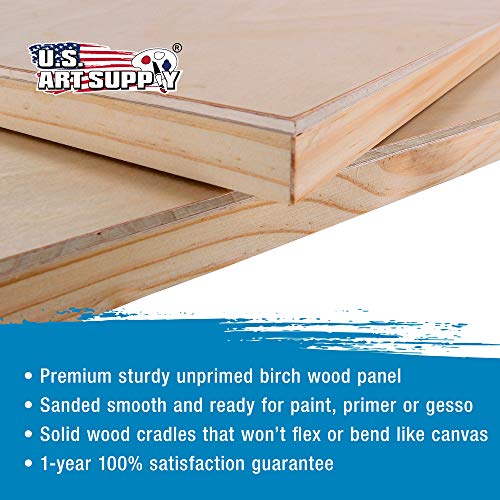 U.S. Art Supply 16" x 20" Birch Wood Paint Pouring Panel Boards, Studio 3/4" Deep Cradle (Pack of 2) - Artist Wooden Wall Canvases - Painting Mixed-Media Craft, Acrylic, Oil, Watercolor, Encaustic