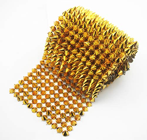AEAOA 1 Yard Sew Stitch On Spike Stud Cone Flatback Punk Rock Trim mesh Bead Craft (Gold)