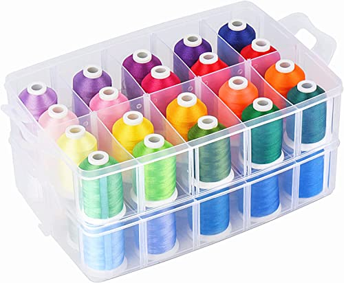 Simthread [Anti-Tangle] Embroidery Thread Kit with Organizer Box, All-in-one 40 Colors 100% Polyester Sewing Thread, Compatible for Brother Babylock Janome Embroidery Machine