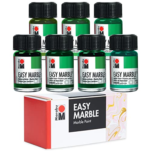 Marabu Easy Marble Paint Set - Green Colors - Marbling Paint Kit for Kids and Adults - Water Art Kit for Hydro Dipping, Tumbler Making, Paper, and Fabric - 15ml Bottles