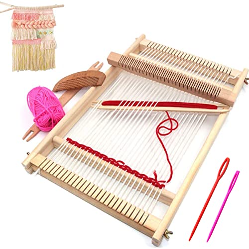 Weaving Loom Kit,Wooden Multi-Craft Weaving Loom Tapestry Loom Large Frame 9.85x 15.75x 1.3inch,DIY Hand-Knitting Weaving Machinewith Loom Stick Bar for Kids, Adult and Beginners Handcraft Loom