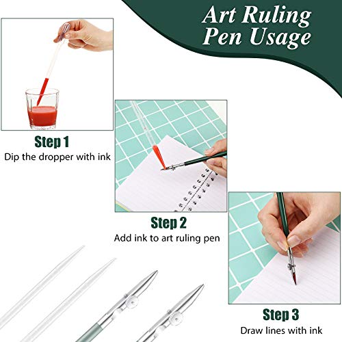 8 Pieces Art Ruling Pen Set Masking Fluid Pen with Glue Residue Eraser and 5ml Disposable Pipettes Droppers, Ruling Ink Pens Fluid Line Drawing Tool for Mounting Art Artists