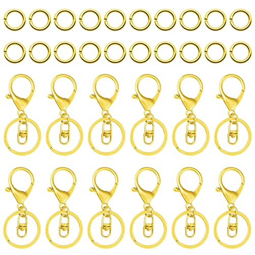 30pcs Lobster Clasp Keychain for Jewelry Making,Metal Lobster Clasp Swivel Trigger Clips with Swivel Clasps Hook Clips Flat Split Keychain Ring 100Pcs Open Jump Ring for DIY Craft(18K Gold)
