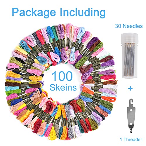Botober 100 skeins Professional Rainbow Color Embroidery Floss with 30 pcs Needles and I pcs Threader, Embroidery Thread Kits for Cross Stitch, Bracelet Friendship and Craft Floss