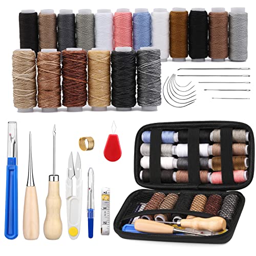 BUTUZE Upholstery Repair Kit, Leather Sewing Repair Kit, Sewing Thread, Waxed Thread, Heavy Duty Hand Sewing Needles, Sewing Awl, Leather Sewing Tool Kit for Leather Repair, Stitching