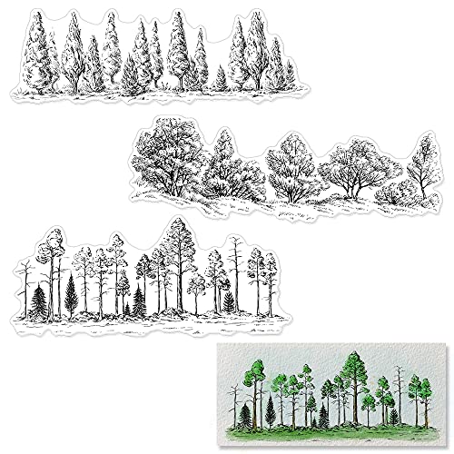 Forests Tree Backgrounds Clear Stamps for Card Making Scrapbooking Crafting DIY Decorations, Tree Background Transparent Silicone Seal Stamps for Embossing Album Crafts
