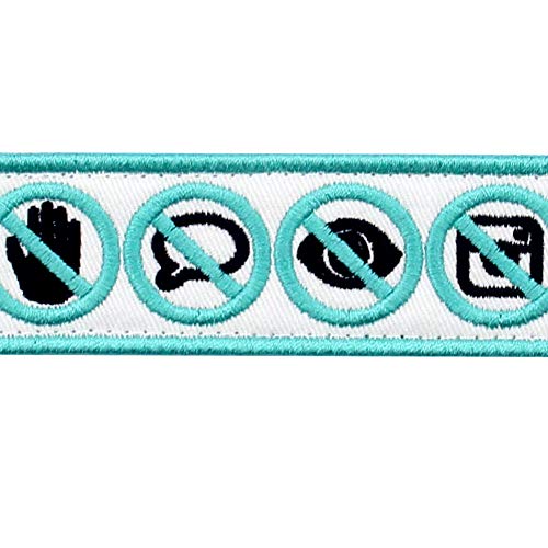Service Dog No Touch No Talk No Stare No Photo Sign Vests/Harnesses Emblem Embroidered Fastener Hook & Loop Patch, Blue & Black