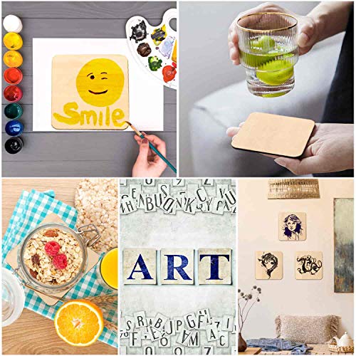 80Pcs Wood Burning Pieces, Selizo Wood Burning Kit with 4 x 4 Inch Unfinished Wood Squares Crafts Tiles Blank Wooden Slices for Wood Burning Coasters Painting Carving