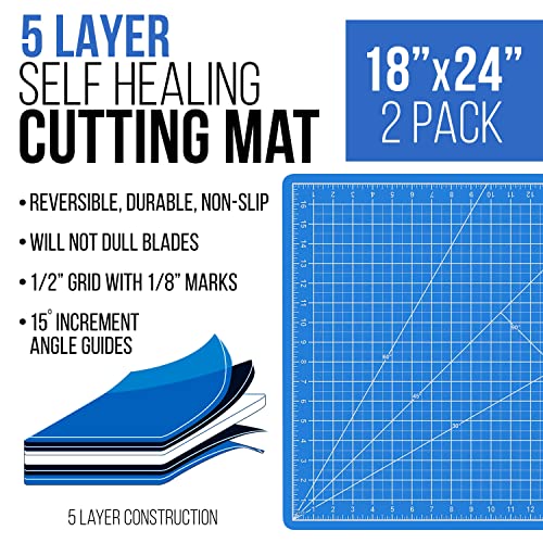 U.S. Art Supply - Pack of 2 - 18" x 24" PINK/BLUE Professional Self Healing 5-Ply Double Sided Durable Non-Slip PVC Cutting Mat Great for Scrapbooking, Quilting, Sewing, Arts & Crafts