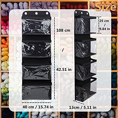 Hanging Yarn Storage Knitting Storage Organizer, Over The Door with 4 Large Clear Shelves Display Holder for Knitting Needles, Crochet Hooks (Black)