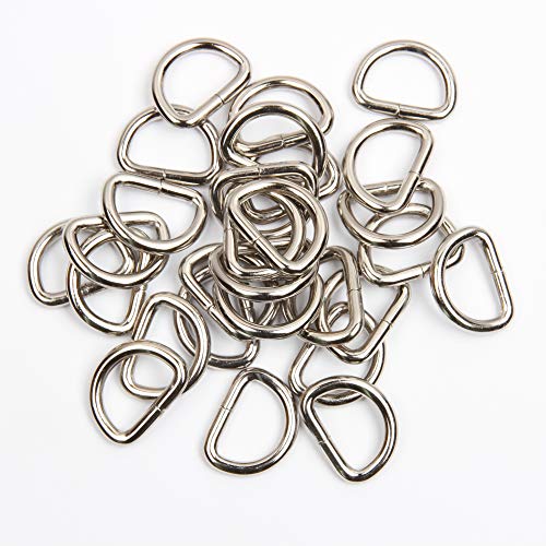 JWBIZ 50 Pcs Metal D Rings Heavy-duty Extra Thick 3.8mm Thickness for Sewing Keychains Belts and Dog Leash (Silver, 3/4 inch)