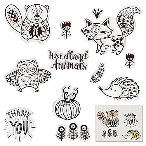 Autumn Thanksgiving Pumpkin Clear Stamps for Card Making and Photo Album Decorations, Fall Thank You Words Silicone Stamps Owl Flowers Transparent Rubber Stamps Seal for DIY Scrapbooking Supplies