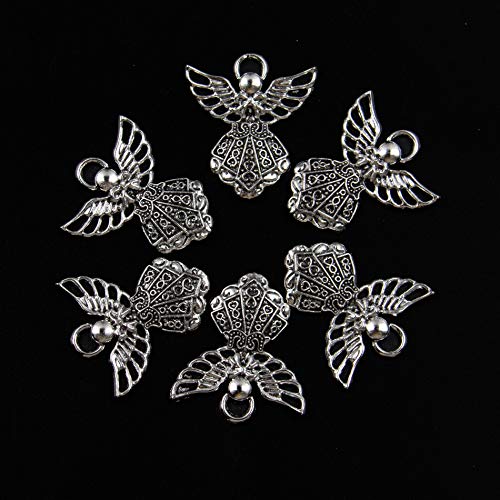 AUEAR, 100 Pack Antique Silver Angel Charms Pendants for DIY Jewelry Making Necklace Bracelet