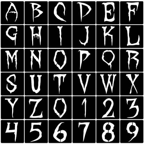 36pcs Halloween Letter Stencils Numbers Stencils Templates Reusable Plastic Alphabet Templates Stencil Set for Halloween Wood, Wall, Fabric,Chalkboard, Sign, DIY Art Projects Decoration (6 Inch)