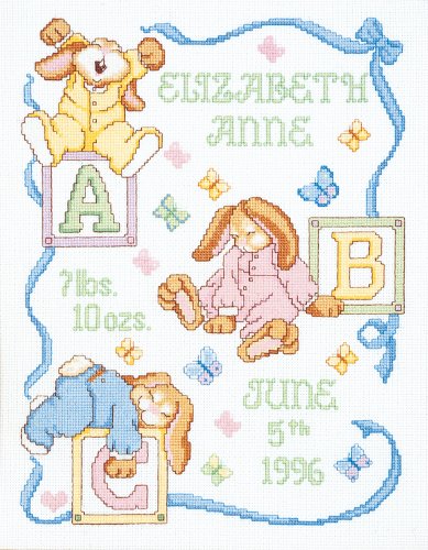 Janlynn 242077 Sleepy Bunnies Sampler Counted Cross Stitch Kit-11"X14" 14 Count