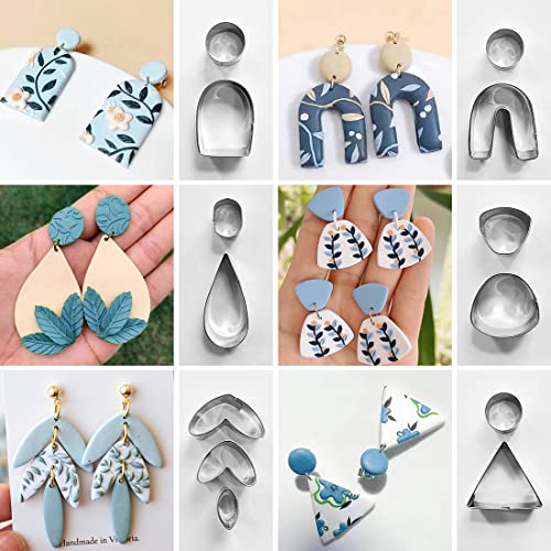 keoker Polymer Clay Cutters Set, 36 Shapes Stainless Steel Clay Cutters with 16 Circle Shape Cutters and 60 Earrings Accessories, Clay Earing Cutters for Polymer Clay Jewelry Making