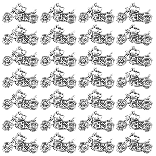 Framendino, 100 Pack Motorbike Charms Tibetan Motorcycle Ally Charms Pendants Vintage Motorcycle Beads for Bracelets Necklaces Earrings Jewelry Making Silver