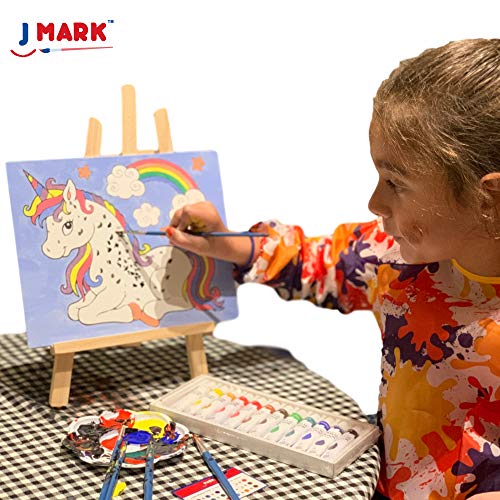 J MARK Paint Set for Kids - Acrylic Painting Kit with Storage Bag, Non Toxic Washable Paints, Scratch Free Wood Easel, Canvases, Brushes, Well Palette, Painting Supplies Kit for Boys and Girls