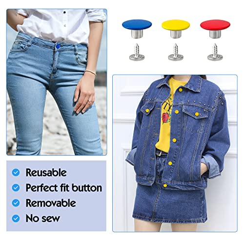 Jeans Buttons Kit Metal Tack Buttons with Install Tools Replacement Jean Buttons 30 Sets 17 mm for DIY Customize Jeans Jackets Pants Shirts Skirts Trousers Handbags Clothes and Garment (Muti-Color)