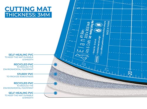 Elan Cutting Mat A3 Blue, 5-Ply Craft Mat, Self Healing Cutting Mat 18x12, Craft Cutting Board, Art Mat, Imperial Sewing Mat, Quilting Mat, Hobby Mat, for Sewing, Quilting, Quilting supplies