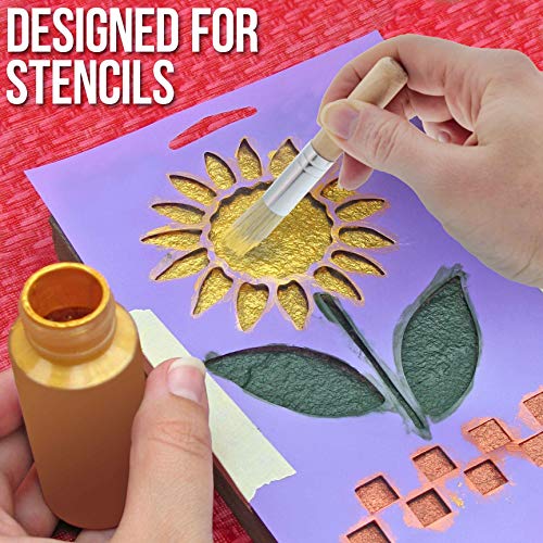 U.S. Art Supply 5 Piece Wood Handle Stencil Brush Set - Natural Bristle Wooden Template Paint Brushes - Watercolor, Acrylic, Oil Painting - Craft, DIY Projects, Card Making, Chalk and Wax Furniture