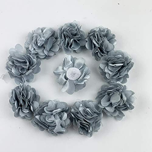 Worlds 10pc Boutique Lace Chiffon Fabric Flower Mesh Flowers 2" Inch (Grey)