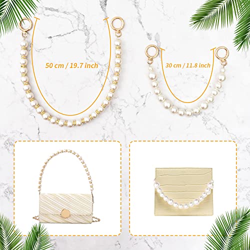 HUIANER Pearl Handle Purse Chain, 2Pcs Large Imitation Pearl Handbag Chains Straps Replacement with Golden Buckles for Purse Wallet Clutch Crafts Making Supplies