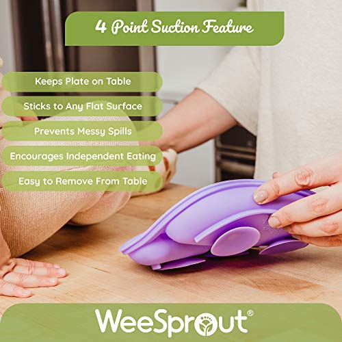 WeeSprout Suction Plates for Babies & Toddlers | 100% Silicone | Plates Stay Put with Suction Feature | Divided Design | Microwave & Dishwasher Safe | 3 Pack