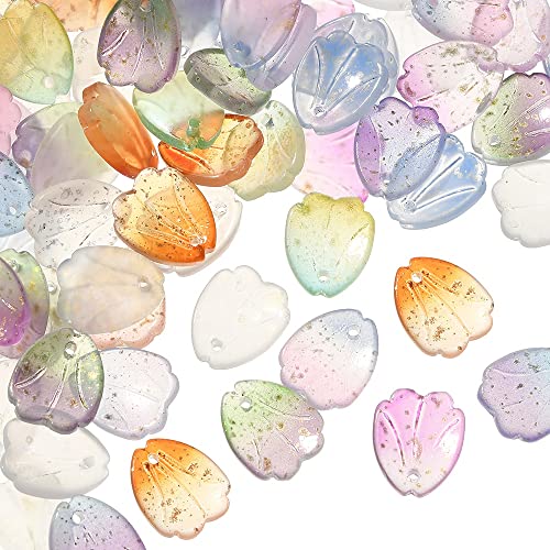 LiQunSweet 100Pcs Random Color Handmade Lampwork Glass Charms with Gold Foil Petaline Flower Petals Charm for Jewelry Making Hair Pin Décor