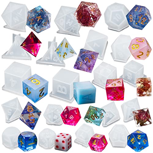 LET'S RESIN Dice Molds for Resin,Resin Dice Mold Set with Letter Number,Polyhedral Silicone Dice Molds for Resin Casting,3D Silicone Mold Kit for DIY Personalized Dices Making,Table Board Game