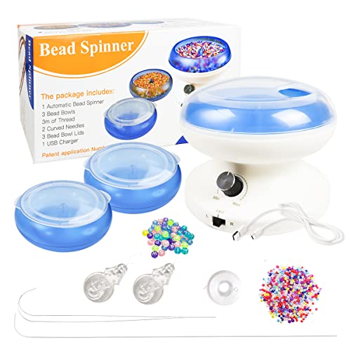 The Hobbyworker(Patented Product)Electric Bead Spinner Adjustable Speed Beading Bowl Spinner Kit Includes Beading Needles,Beading Thread,Needle Threader for Jewelry Making and Beading