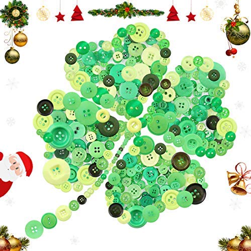 Keadic 1000PCS Buttons Favorite Findings Basic Resin Buttons 2 and 4 Holes for DIY Crafts Sewing Christmas Party Decorations Children's Manual Button Painting - Green