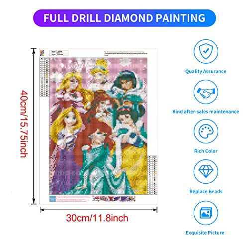 DIY 5D Diamond Painting by Numbers Kits for Adults,16"X12" DIY Paintings Crystal Rhinestone Diamond Embroidery Full Drill Cross Stitch Kit Pictures Arts Craft for Home Wall Decor Princess Girl