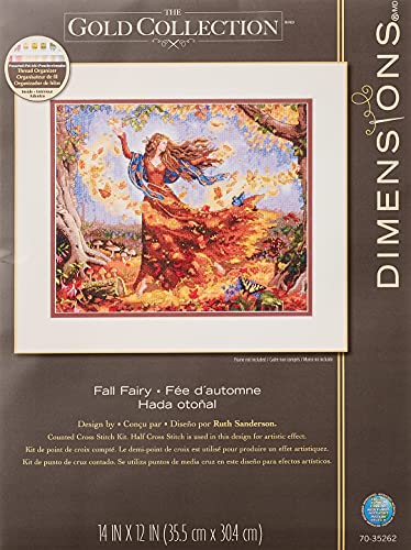 Dimensions Advanced Counted Cross Stitch Kit, Fall Fairy, 16 Count Dove Grey Aida, 14'' x 12''