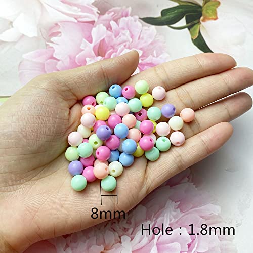 Jmassyang 500 Pieces 8mm Candy Color Acrylic Round Plastic Pastel Beads Assorted Candy Color Mix Rainbow Smooth Loose Beads Spacer for Jewelry Making Bracelets Necklaces DIY Crafts