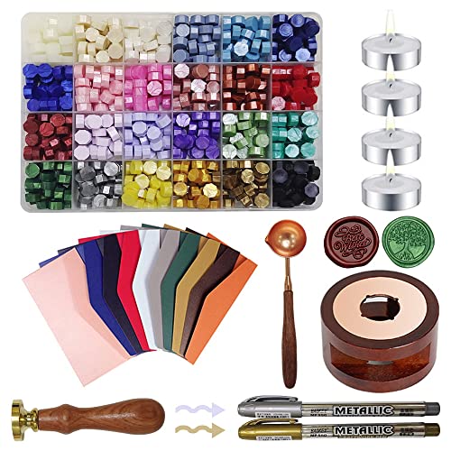 Jaragar Wax Seal Stamp Kit, All-in-one DIY Wax Seal Set Include 24 Colors Wax Seal Beads Wax Warmer Wax Stamp and Metallic Pen for Gifts, Letters, Crafts, Wedding Invitation and Decoration Sealing