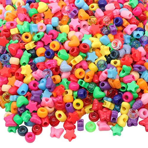 GMMA 900 Pcs Multi-Colored Plastic Craft Perforated Beads Bulk Rainbow Hair Beads, DIY Face Mask Pony Beads for Hair,DIY Bracelet Necklace Jewelry Making Supplies (Mixed Type)