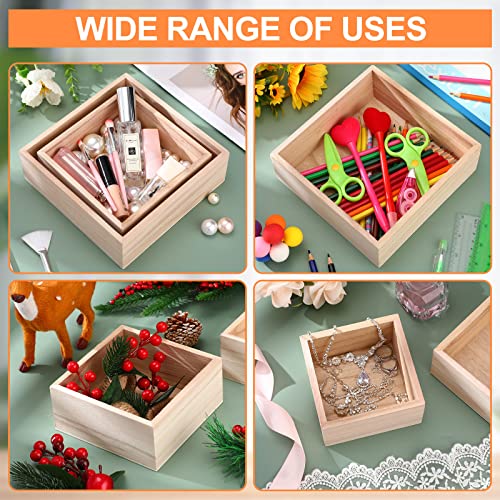 Yookeer 16 Pcs Unfinished Wooden Boxes 4 Size Wood Box Rustic for Crafts Crates Square Storage Centerpiece Table Home Drawer Decor Treasure, x 4, 5 5, 6 6, 7 Inch (Wooden box)
