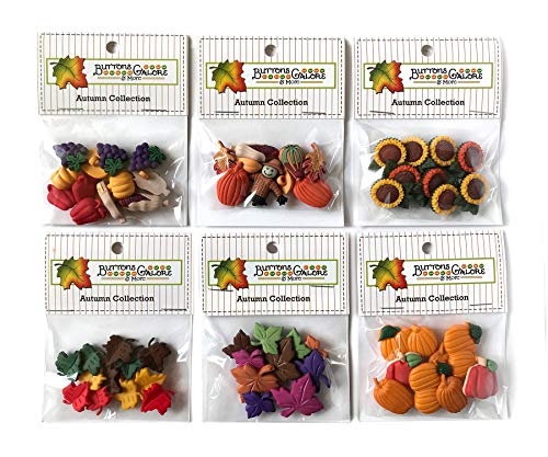 Buttons Galore 70+ Assorted Autumn Buttons for Sewing & Crafts - Set of 6 Button Packs - Leaves, Pumpkins, Sunflowers & More