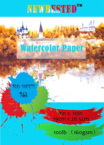 100Sheets Newbested White Watercolor Paper Cold Press Cut Bulk Pack for Beginning Artists or Students. (10 x 7 Inch)
