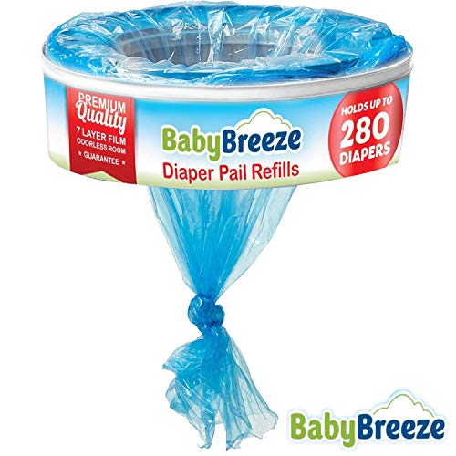 BabyBreeze Diaper Pail Refill Bags Compatible with Playtex Diaper Genie Pails Odor Absorbing Diaper Disposal Trash Bags - 2240 Count (8-Pack)