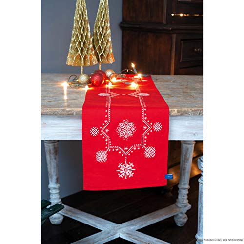 Vervaco Embroidery Christmas Embroidery Kits Cross Stitch Table Runner DIY Set, Tablecloth to Embroider with Image on Cotton and Embroidery Thread, 12 x 42 Inches, Christmas Stars