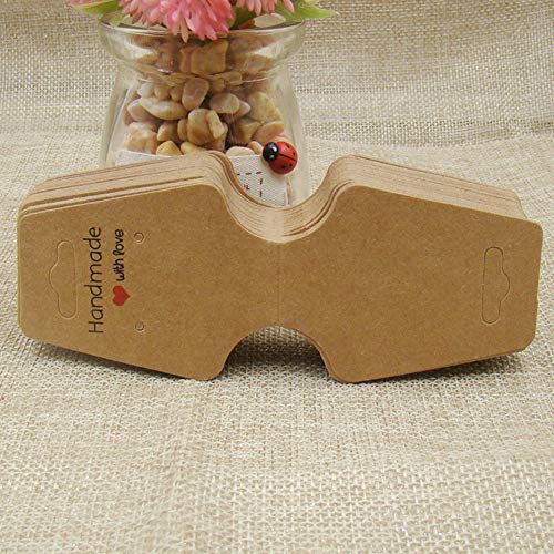 AKOAK 100 Pcs Kraft Paper Necklace Bracelet Earring Packaging Display Card "Handmade with love" Printing Creative Jewelry Display Card (Brown, 12x4.5cm)