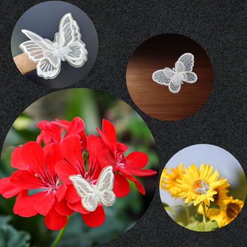 32 Pcs White Lace Butterfly Applique Embroidery,Organza Butterfly Patches Appliques for Clothes,for Wedding Bridal Dress Craft DIY Clothes Hair Ornaments Dress/Hat/Bag Decoration