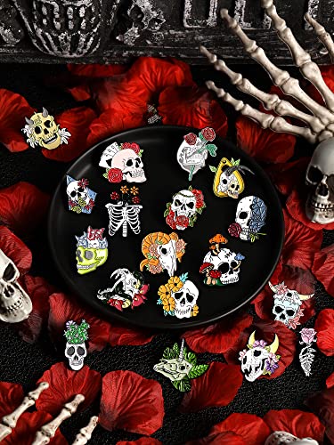 BBTO 20 Pieces Enamel Pins Skull Spooky Skeleton Set Decorative Cartoon Goth Horror Dark Brooch Cute Lapel Buttons for Jacket Backpack Hat Pant Accessories Assorted,White