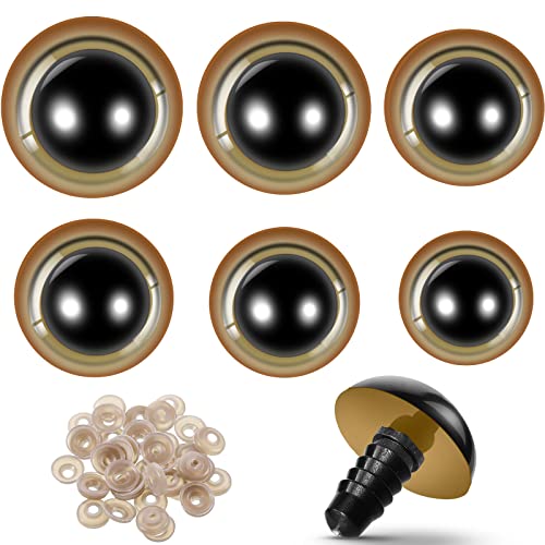 56 Pieces 16-30 mm Large Safety Eyes for Amigurumi Big Stuffed Animal Eyes Plastic Craft Crochet Eyes for DIY of Puppet, Bear, Toy Doll Making Supplies, 6 Sizes (Gold)
