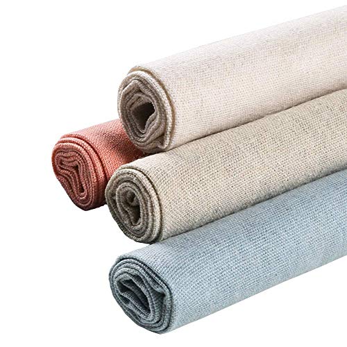 Needlework Fabric, 4Pcs 4 Colors Natural Linen Fabric Solid Colored Embroidery Fabric Cross Stitch Aida Cloth for Making Garment Craft, Needle Embroidery, 20 Inch Linen Fabric DIY Decoration C