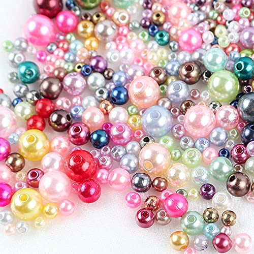 Pearls Beads 3/4/5/6/8mm Assorted Colors ABS Round Loose Spacer Beads with Hole for DIY Crafts Jewelry Making Necklaces Bracelets Earrings Rings Accessories 1700pcs